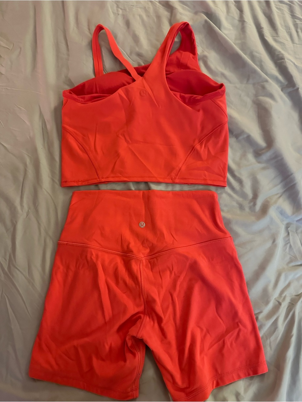 lululemon athletica Bright Red Crop Sports Bra & High-Rise Bike Shorts Set